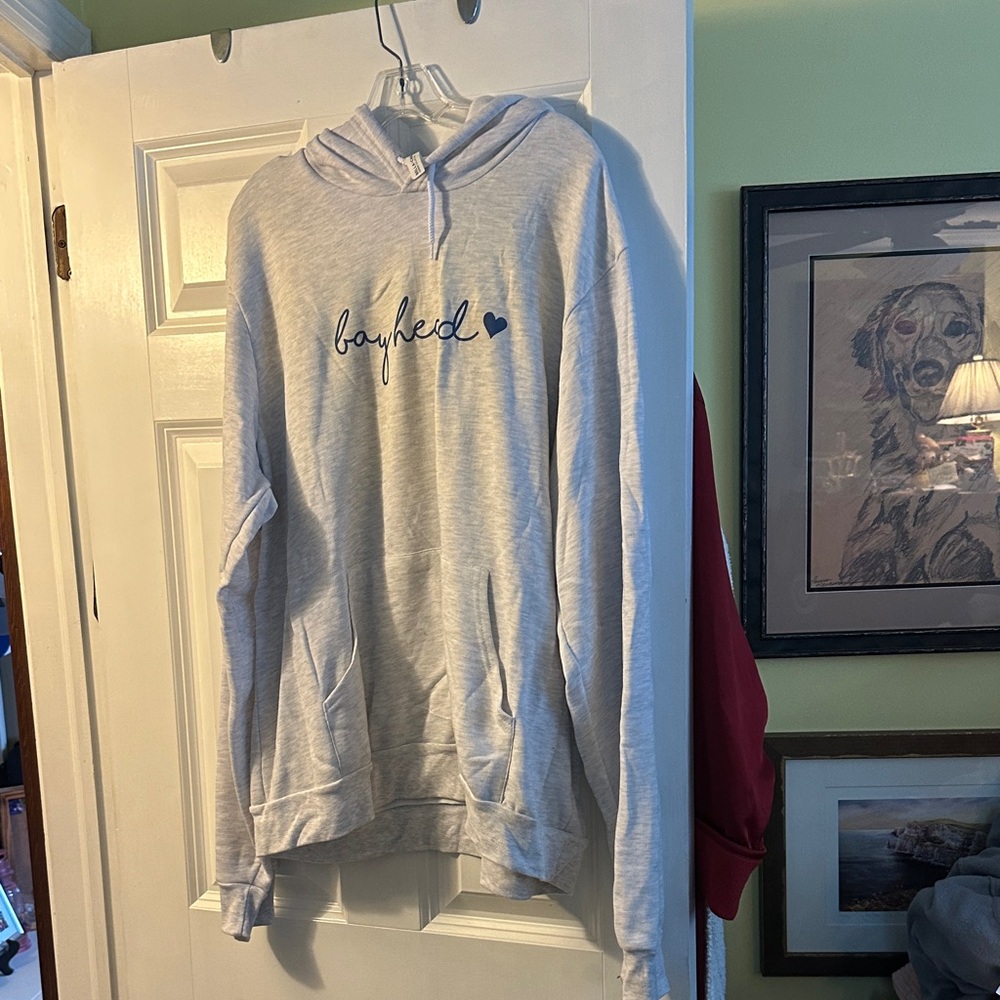 Bella Canvas Light Gray Hoodie with Navy "Bayhead" Script size 2X